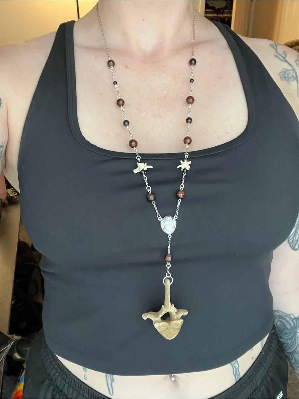 Handcrafted Silver Rosary Necklace with  Vertebra Pendant